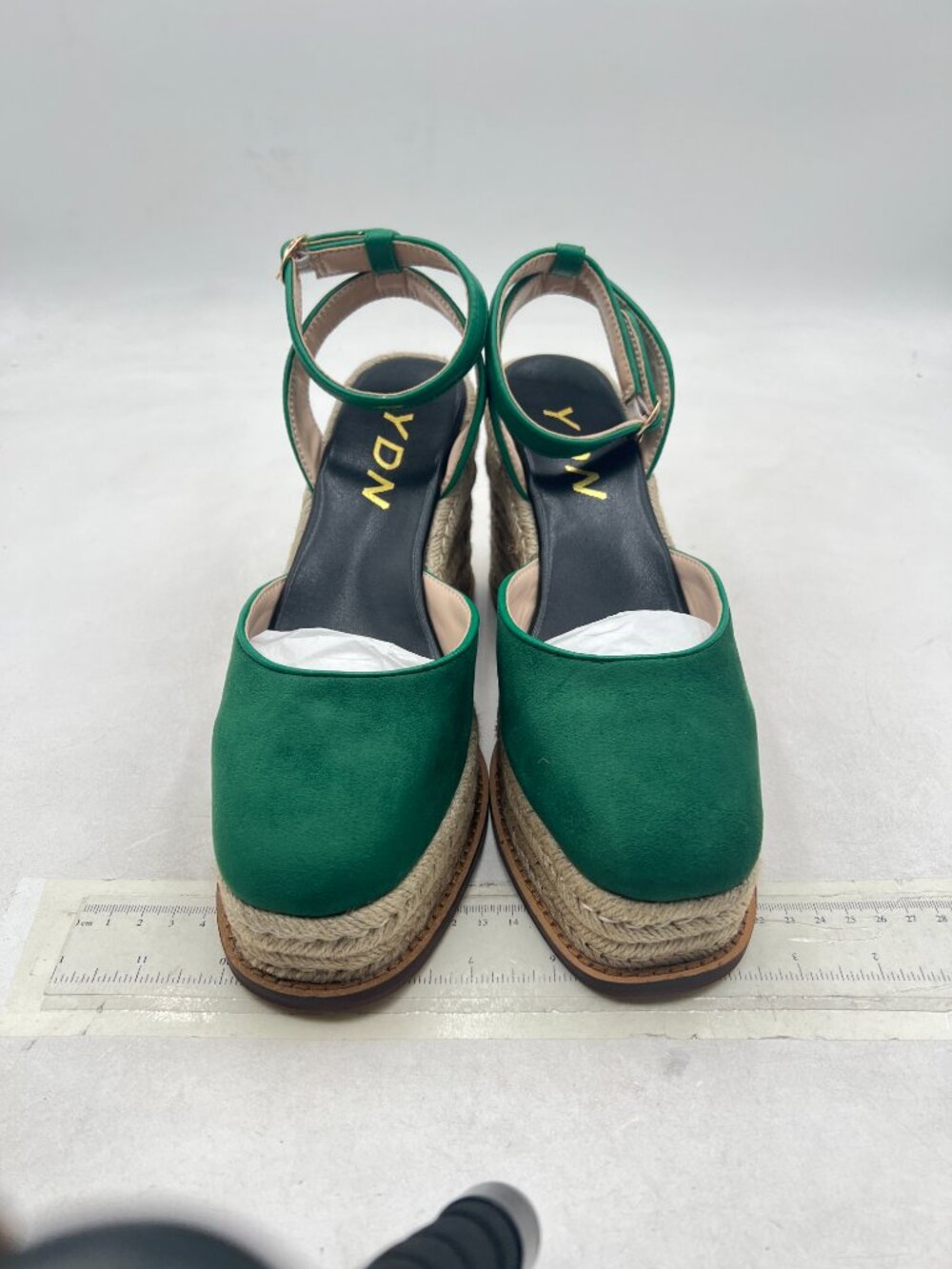 YDN Green Platform Square Toe Pumps High Wedge Heels D'orsay Sandals Shoes - Picture 3 of 8